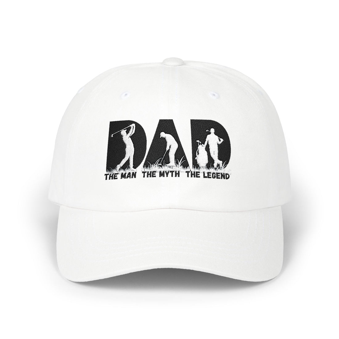 Classic Dad Cap with Golf Silhouette Design, Personalized Golf Gift, Unstructured Low Profile Style, Vintage Buckle Closure, Gift for Him