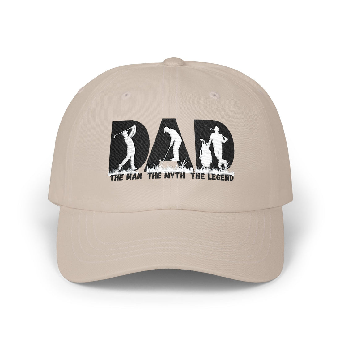 Classic Dad Cap with Golf Silhouette Design, Personalized Golf Gift, Unstructured Low Profile Style, Vintage Buckle Closure, Gift for Him