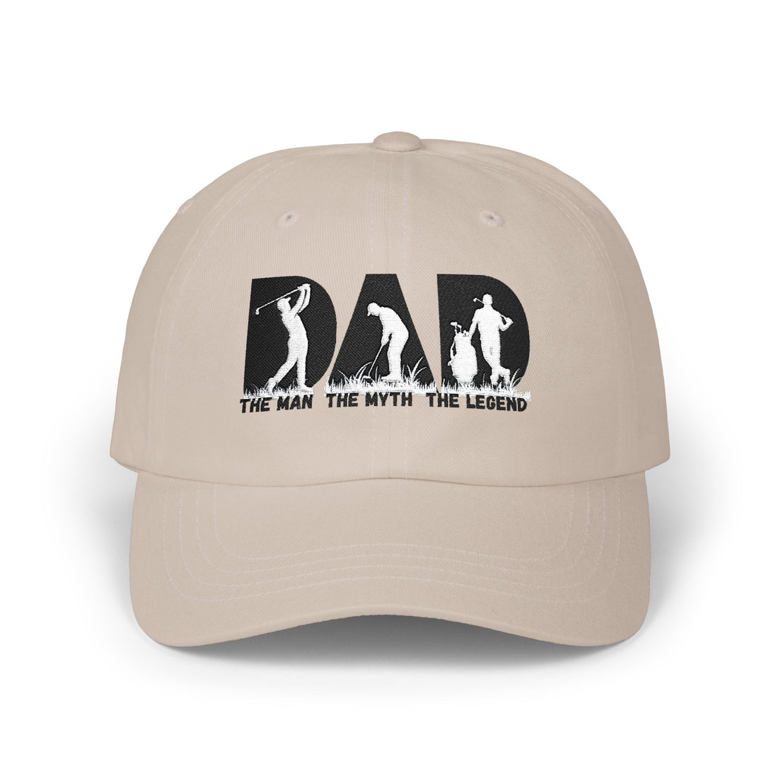 Classic Dad Cap with Golf Silhouette Design, Personalized Golf Gift, Unstructured Low Profile Style, Vintage Buckle Closure, Gift for Him
