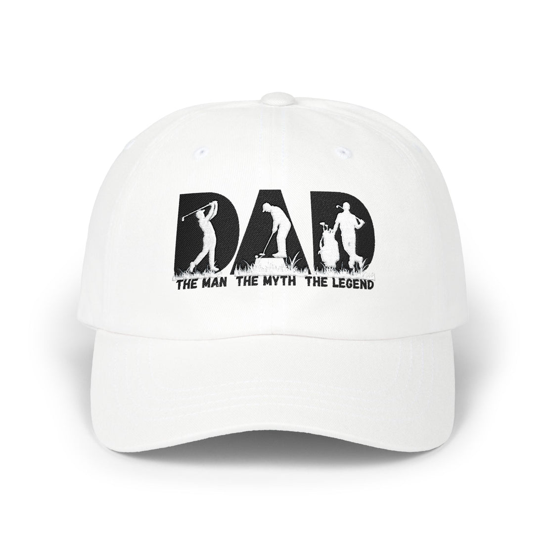 Classic Dad Cap with Golf Silhouette Design, Personalized Golf Gift, Unstructured Low Profile Style, Vintage Buckle Closure, Gift for Him
