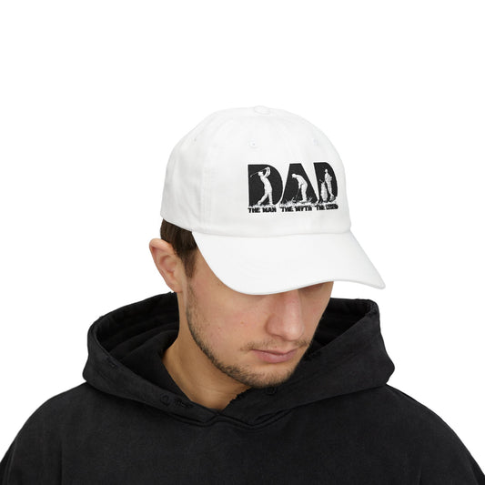 Classic Dad Cap with Golf Silhouette Design, Personalized Golf Gift, Unstructured Low Profile Style, Vintage Buckle Closure, Gift for Him