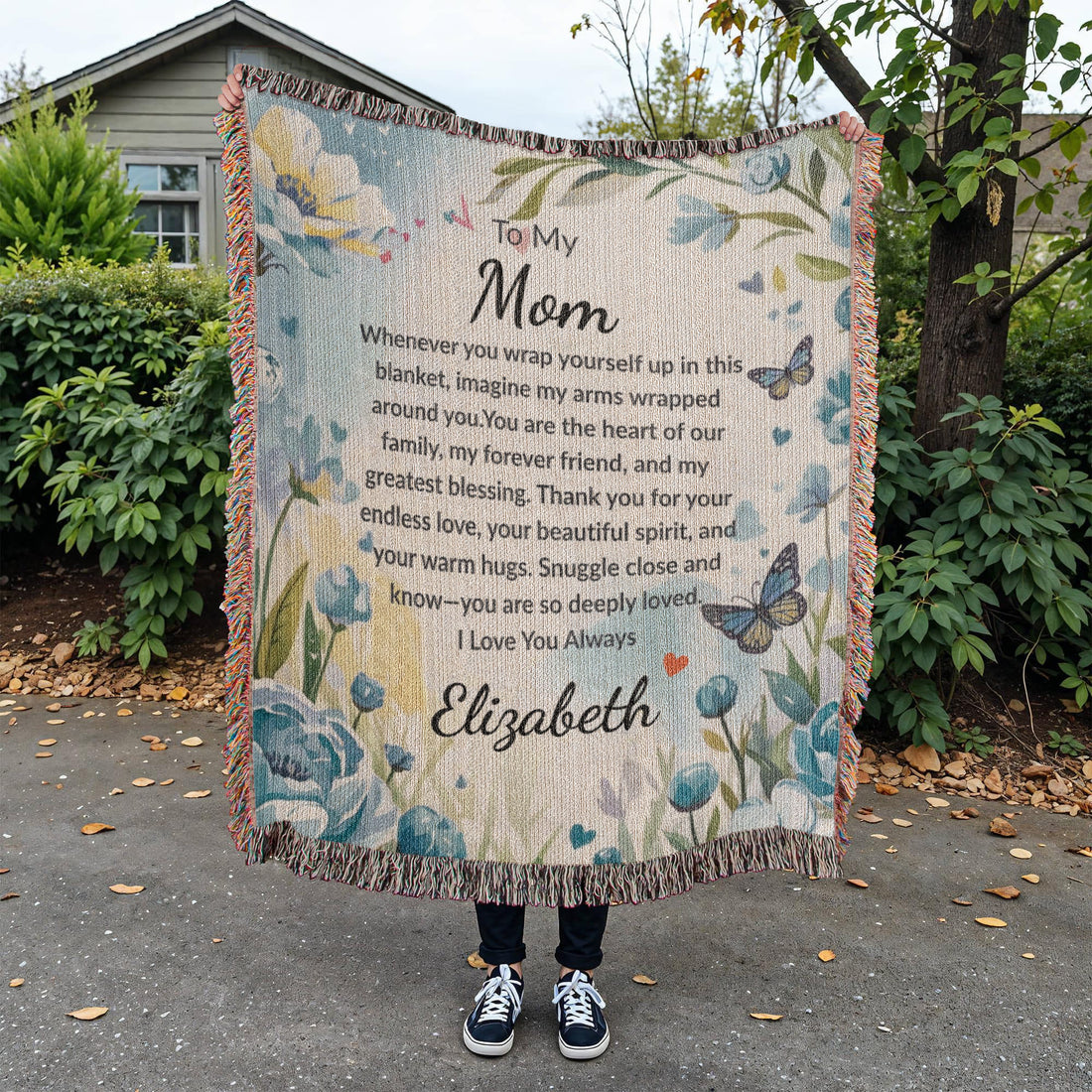 “To My Mom” Custom Name Blanket – Sentimental Gift from Daughter or Son – Floral Keepsake Throw