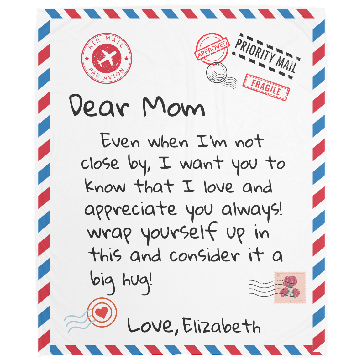 Personalize "Dear Mom Letter" Plush Fleece Blanket - 50x60