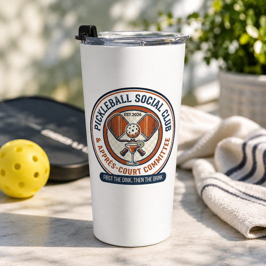 Pickleball Social Club Tumbler | First the Dink Then the Drink | Pickleball Gift for Players | 20oz Insulated Travel Mug | Matching Pickleball Shirt Available