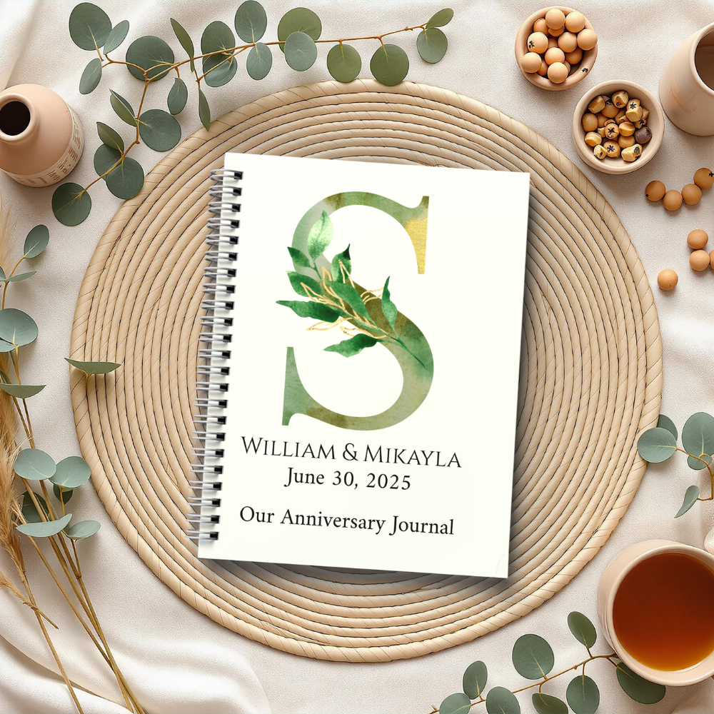 Personalized Anniversary Journal for Couples – Custom Initial & Names Notebook – Romantic Keepsake Gift for Him or Her