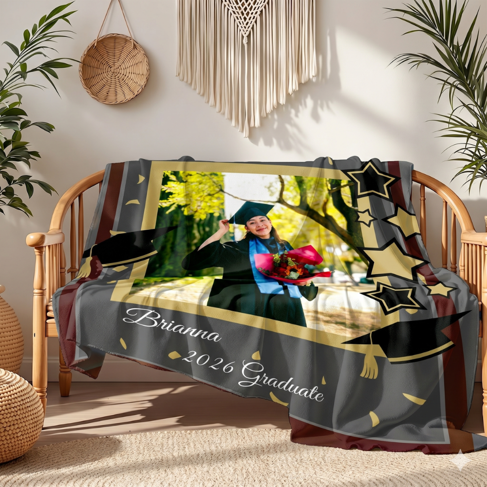 Personalized Graduation Blanket with Photo – Custom Name & Year Keepsake Gift for Graduate (Class of 2026)