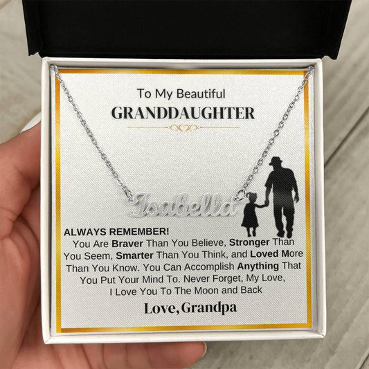 Personalized “To My Granddaughter” Name Necklace – Heartfelt Gift From Grandpa with Inspirational Message Card