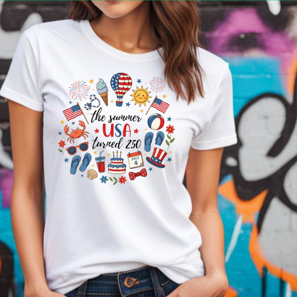 USA 250th Anniversary Shirt, Patriotic Summer T-Shirt, July 4th Celebration Tee, Independence Day Graphic, Red Cotton Tee