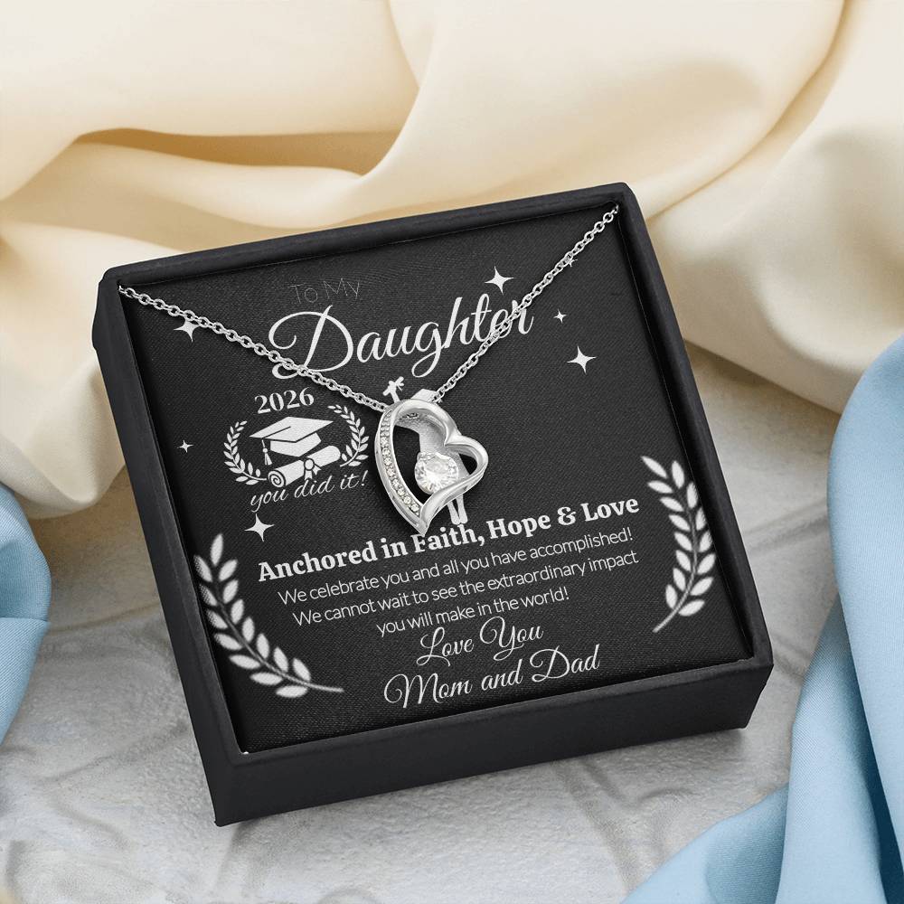 To My Daughter Graduation Necklace 2026 – Anchored in Faith, Hope & Love Gift from Mom and Dad | Graduation Jewelry Keepsake