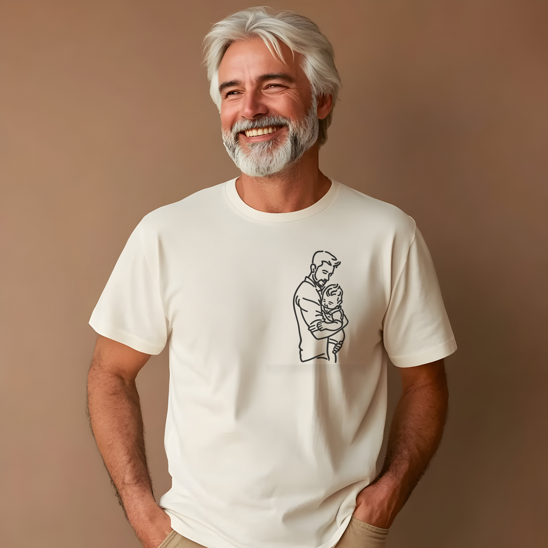 Custom Photo Shirt For Dad Father's Day Gift, Line Art T-Shirt, Dad and Baby Tee, Personalized Gift for Dad
