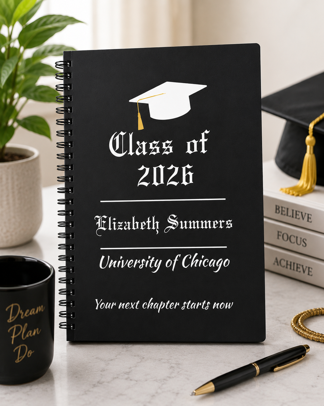 Personalized Graduation Journal – Custom Class of 2026 Notebook – Graduate Gift with Name & School – Senior Keepsake Journal