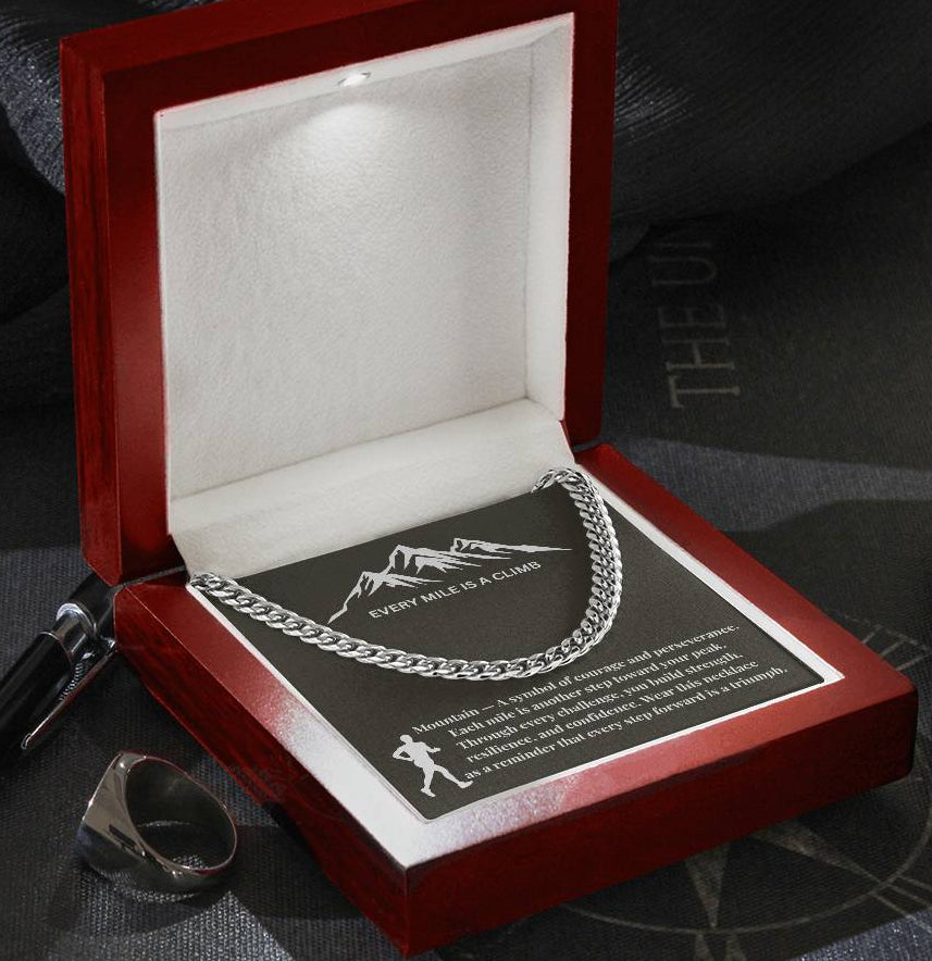 "Every Mile Is A Climb" Cuban Link Chain Necklace with Inspirational Message Card