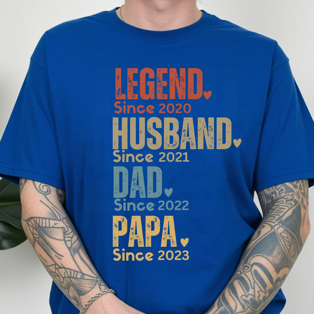 Personalized Dad Shirt, Custom Legend Husband Dad Papa Tee, Father's Day Gift for Dad, Unique Father's Tee, Dad Since 2020