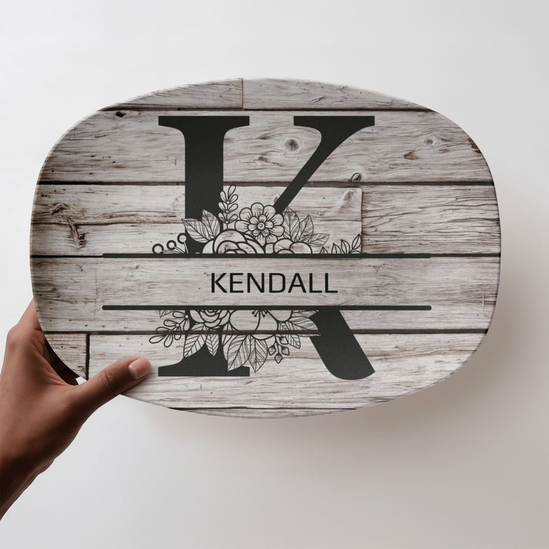 Personalized Father’s Day Platter – Custom Initial & Name Decorative Serving Tray (10x14”) – Wood Look Design Gift for Dad