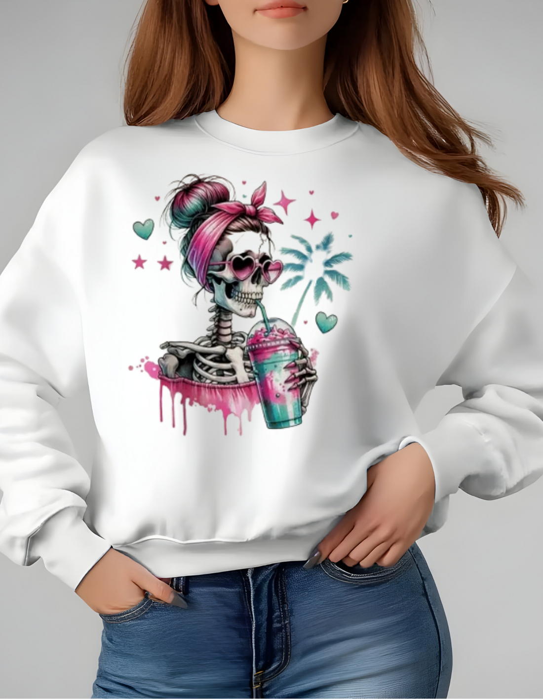 Funky Skeleton Skull Print Sweatshirt - Soft & Stylish
