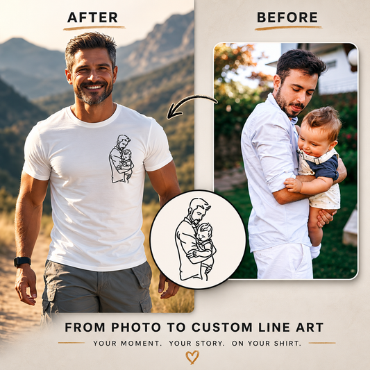 Custom Photo Shirt For Dad Father's Day Gift, Line Art T-Shirt, Dad and Baby Tee, Personalized Gift for Dad