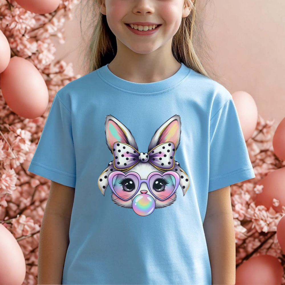 Cute Bunny Kids T-Shirt, Bunny with Glasses Tee, Fun Kids Gift, Adorable Animal Shirt, Unicorn Ears Design, Polka Dot Bow, Playful Fashion