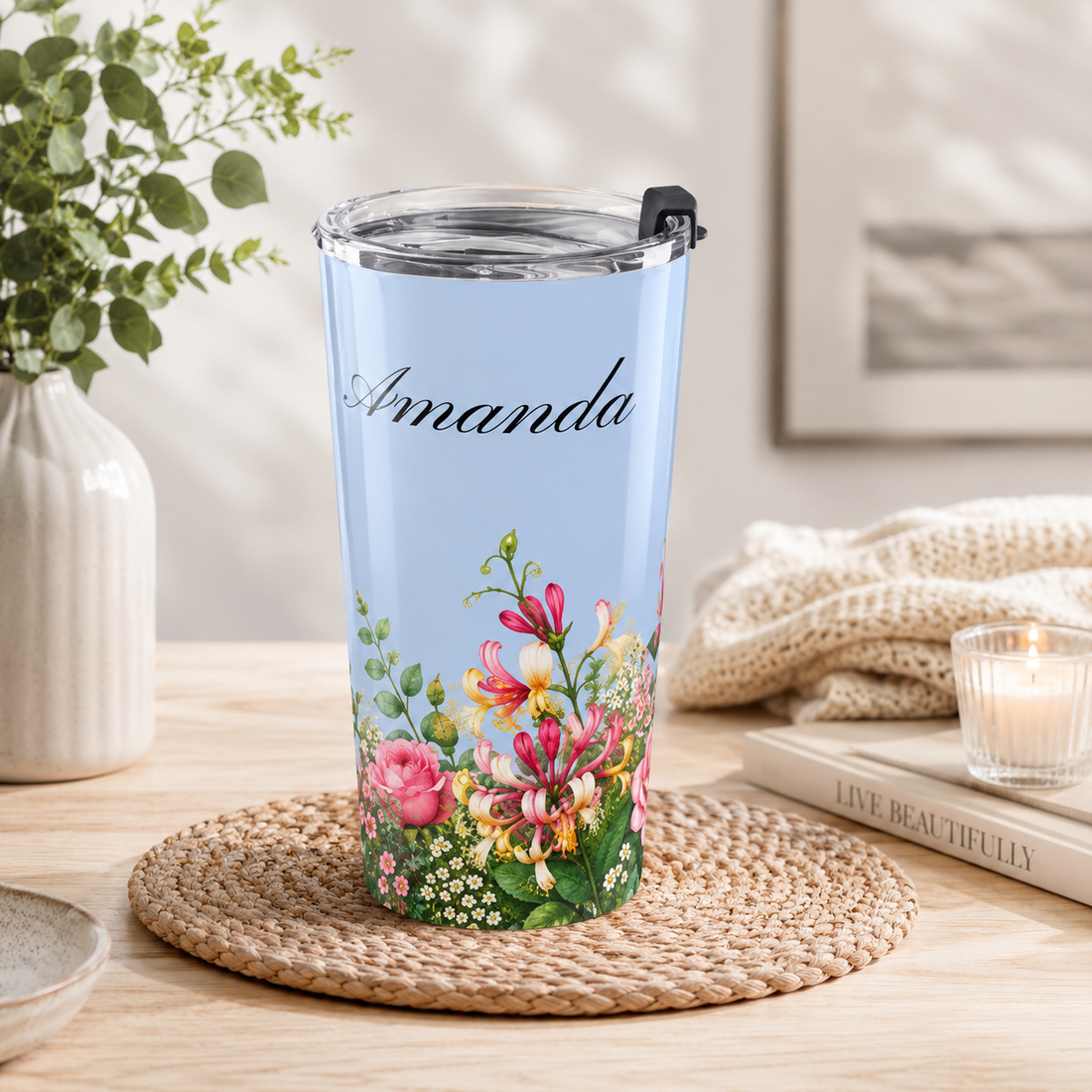 Custom Name & Birth Flower Birthday Gift For Her, Sisters, Daughter, Friends, Coworkers - Personalized Tumbler
