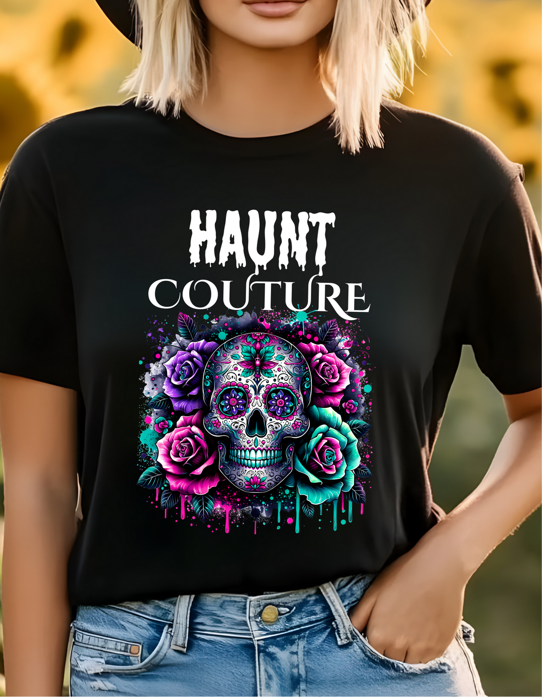 Skull & Roses Graphic Halloween Tee Haunt Couture reveal.”