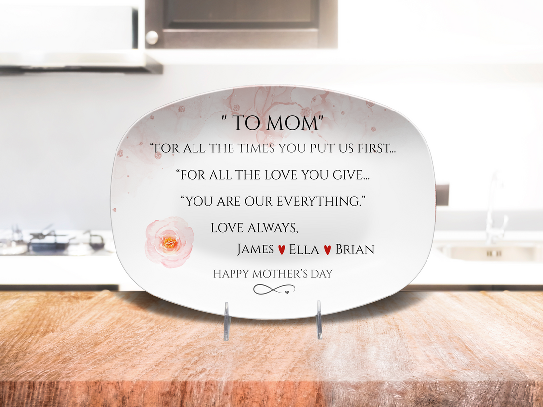 Personalized Mother’s Day Platter – Custom Mom Gift with Kids Names – “To Mom” Sentimental Keepsake Plate – Gift from Daughter or Son