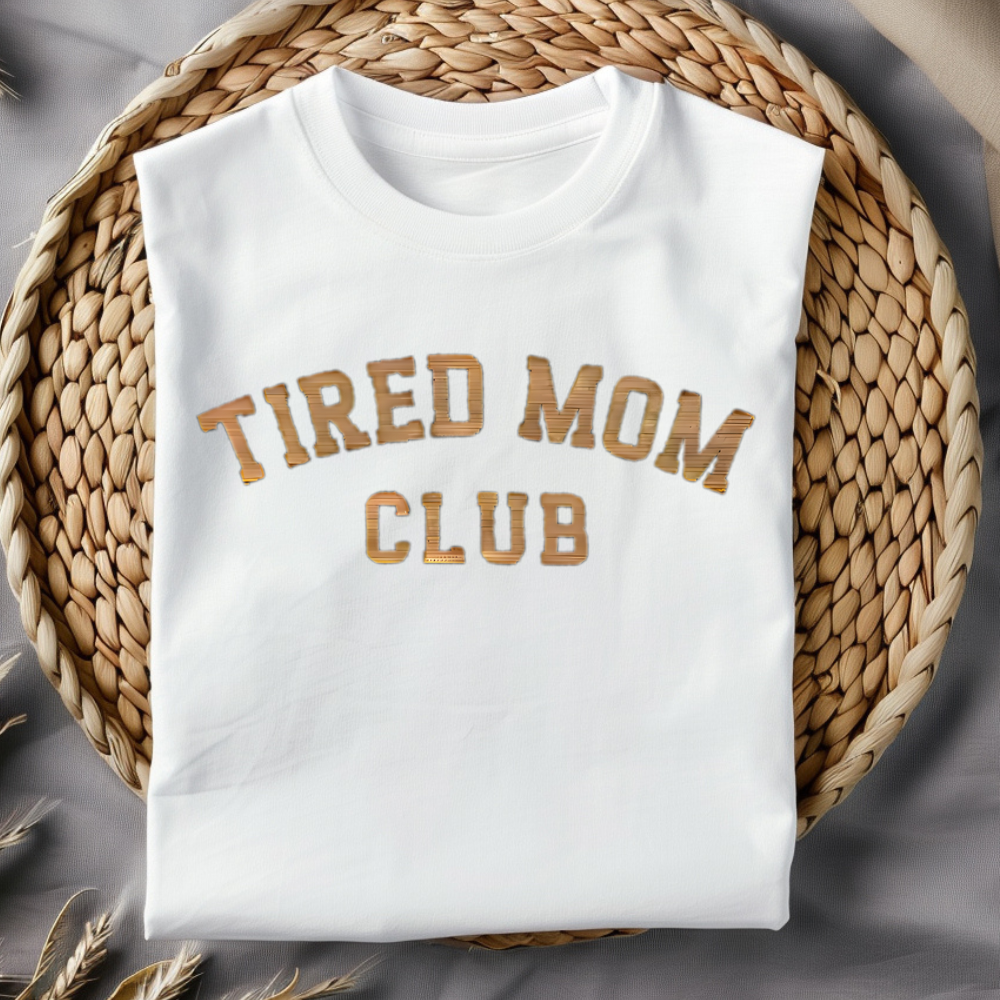 Embroidered Tired Mom Club T-Shirt: Trendy Mama Shirt Cotton Tee