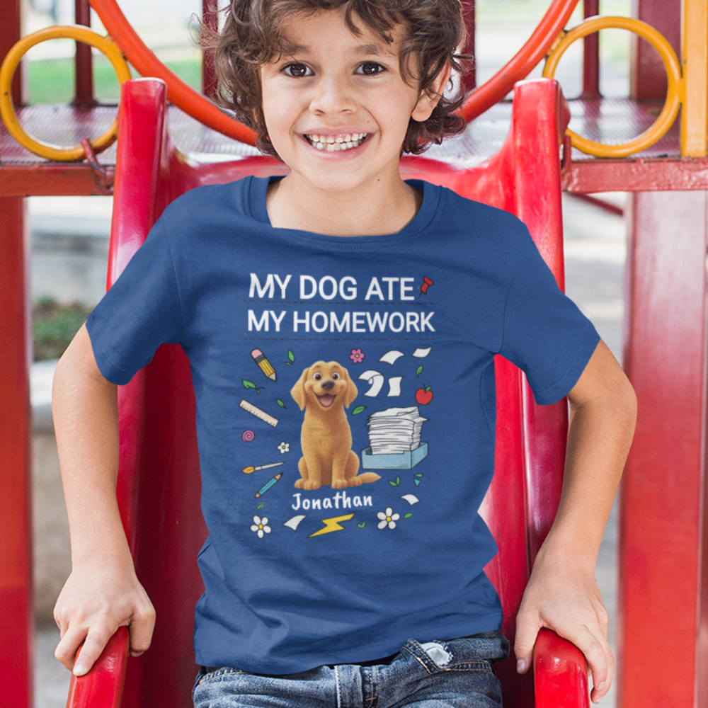 Personalized Kids Cotton Tee with Funny Dog Design