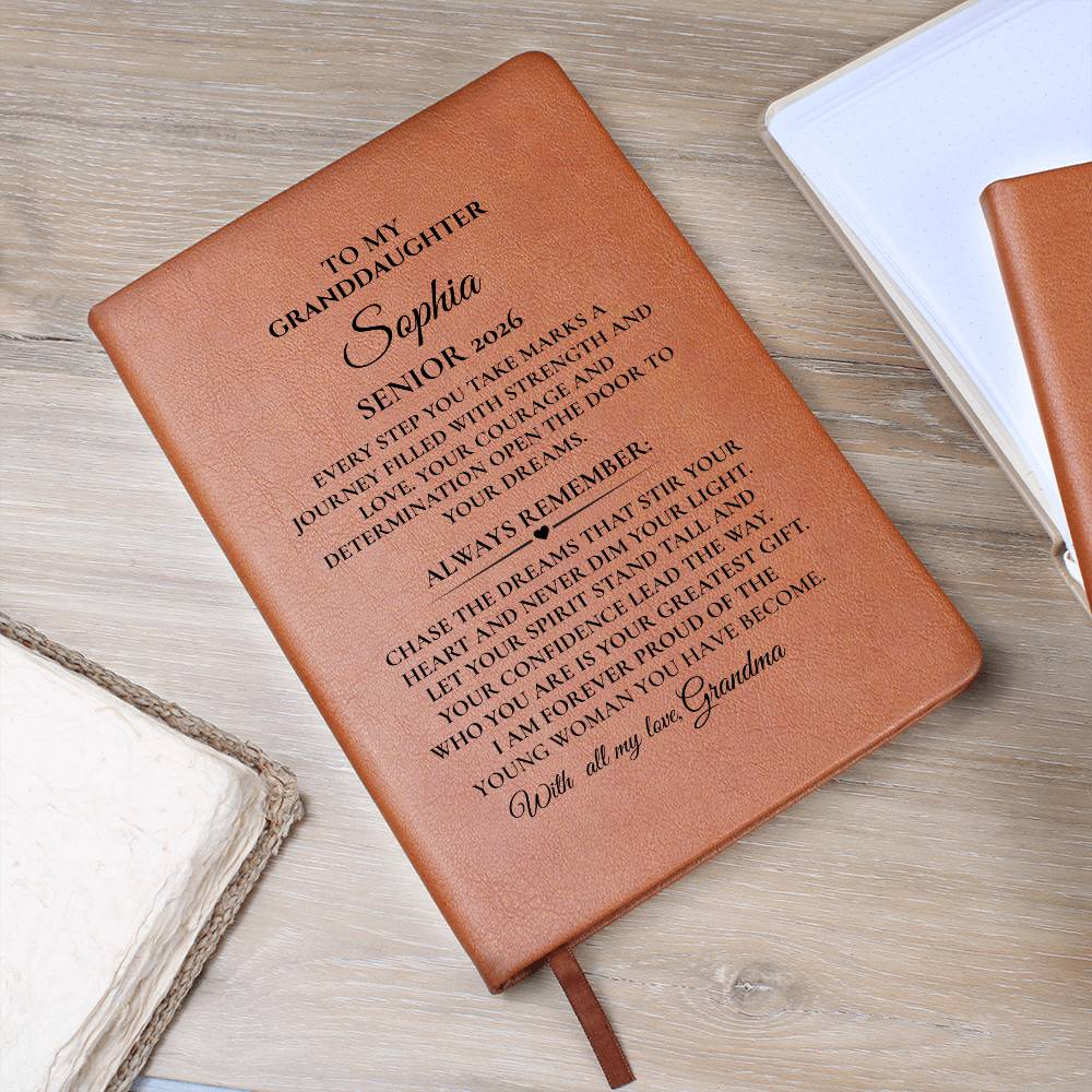 To My Granddaughter Senior 2026 Journal, Personalized Graduation Notebook Gift from Grandma, Custom Name Keepsake