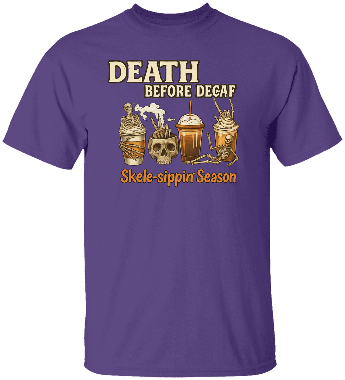 Funny Skeleton Coffee  "Death Before Decaf" T-Shirt