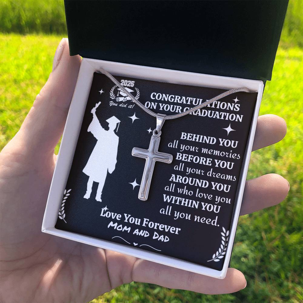 Personalized To My Son/Grandson/Nephew "Congrats 2025 Graduate" Cross Necklace
