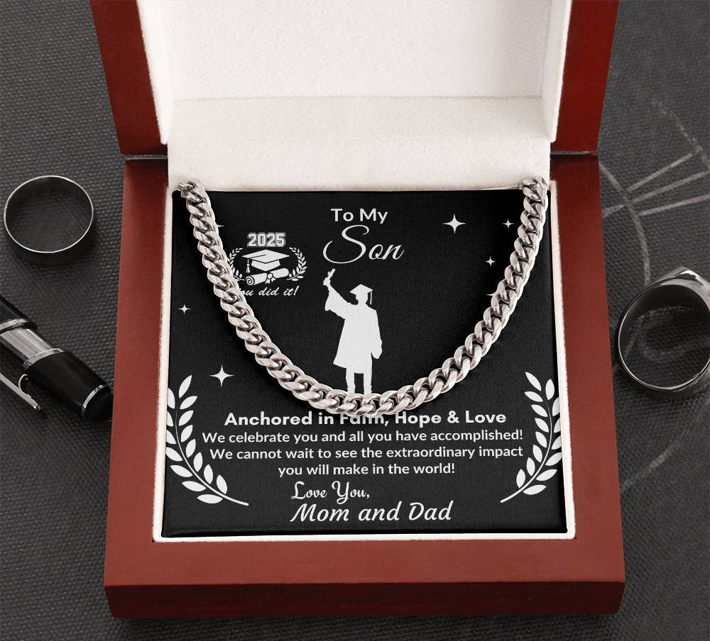 Personalized To My Son Graduation Cuban Link Chain  w/ Lux Box