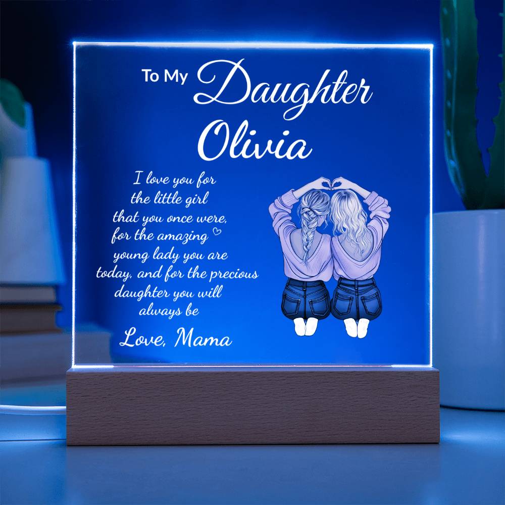 Personalized Gift for Daughter, Mother and Daughter Art, Sentimental Present Acrylic LED Nite Light