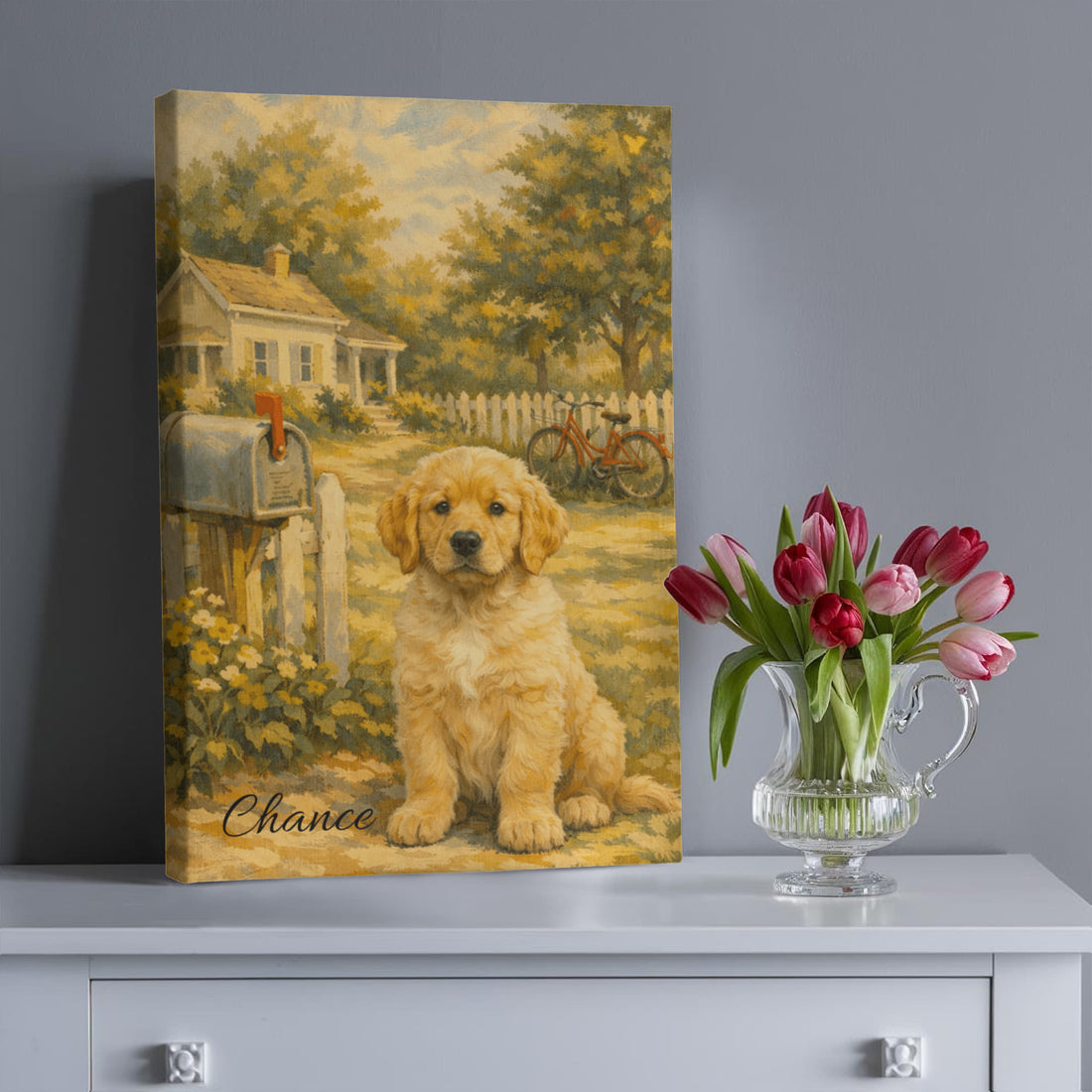 Custom Pet Illustrated Portrait from Photo, Vintage Americana Wall Art, Personalized Pet or Family Illustration, Wrapped Canvas