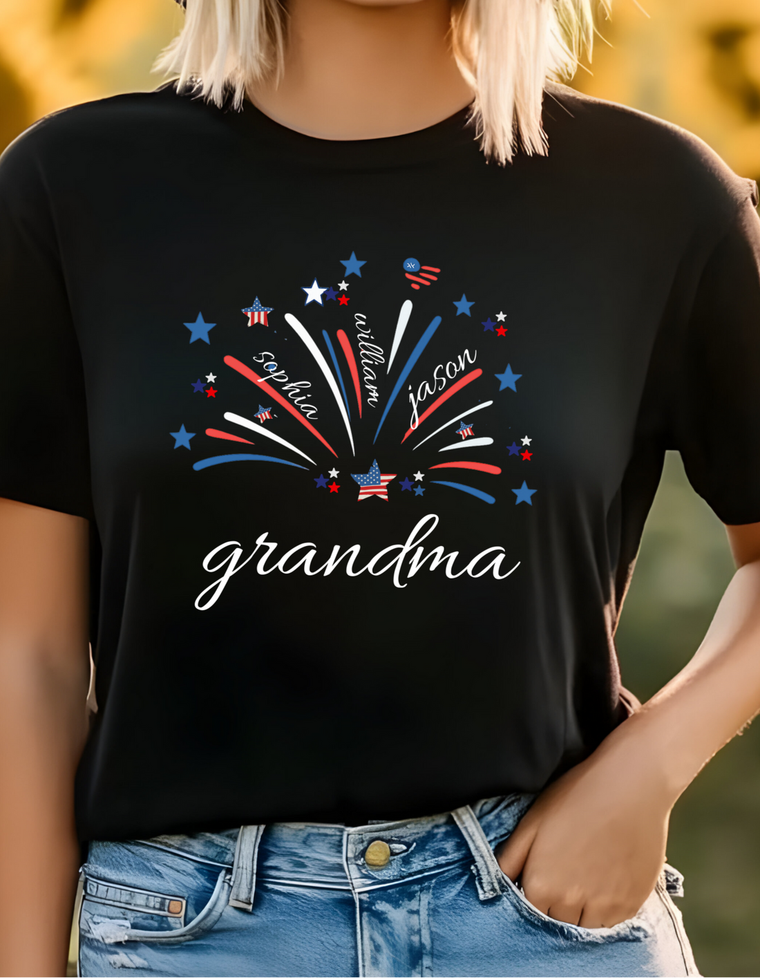4th of July Grandma, Mom, Grandpa T Shirt, Custom Patriotic Grandma Shirt with Kids names