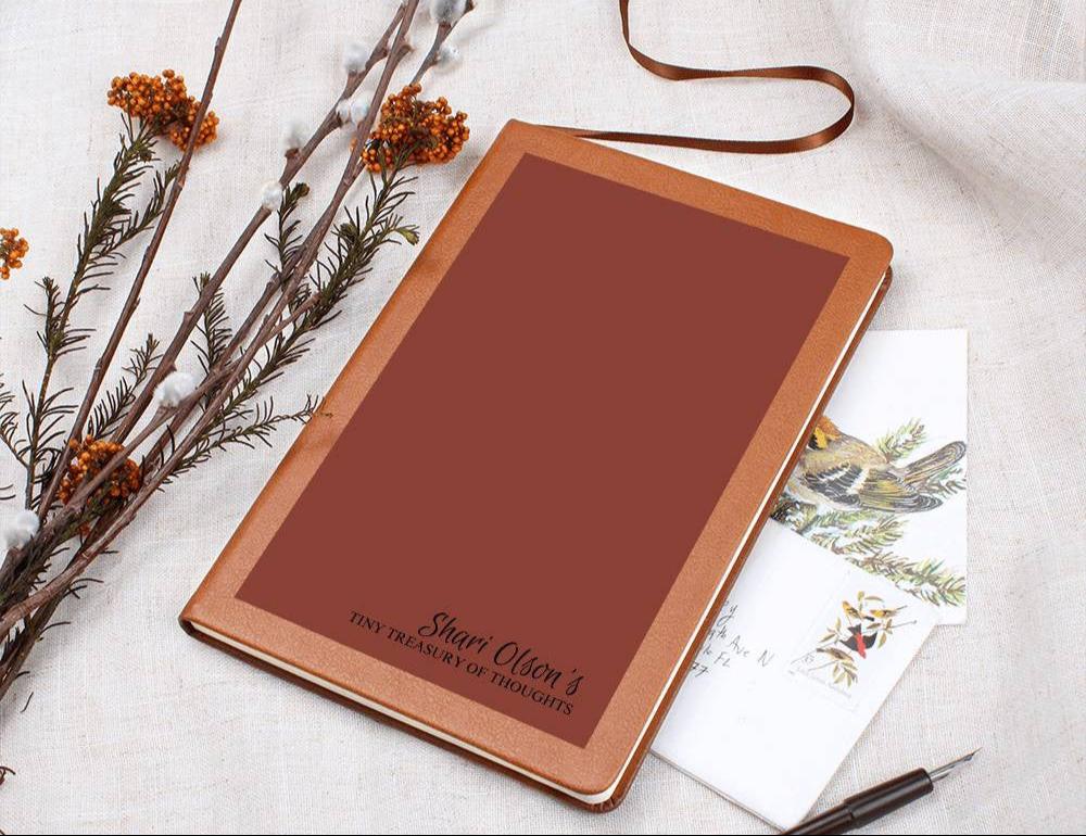 Personalize Graphic Leather Journal "Tiny Treasury of Thoughts" Gift for Mentor | Gift for Friend |Xmas Gift