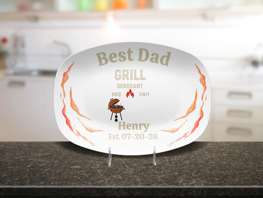 Personalized Grill Master Dad Platter – Custom BBQ Dad Gift with Name & Date – Father’s Day Serving Tray for Dad, Husband, Grandpa