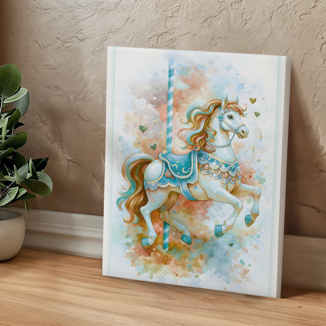Carousel Horse Canvas Art, Nursery Wall Decor for Kids, Playful Kids Room Wall Art, Vibrant Animal Canvas, Gift for Children