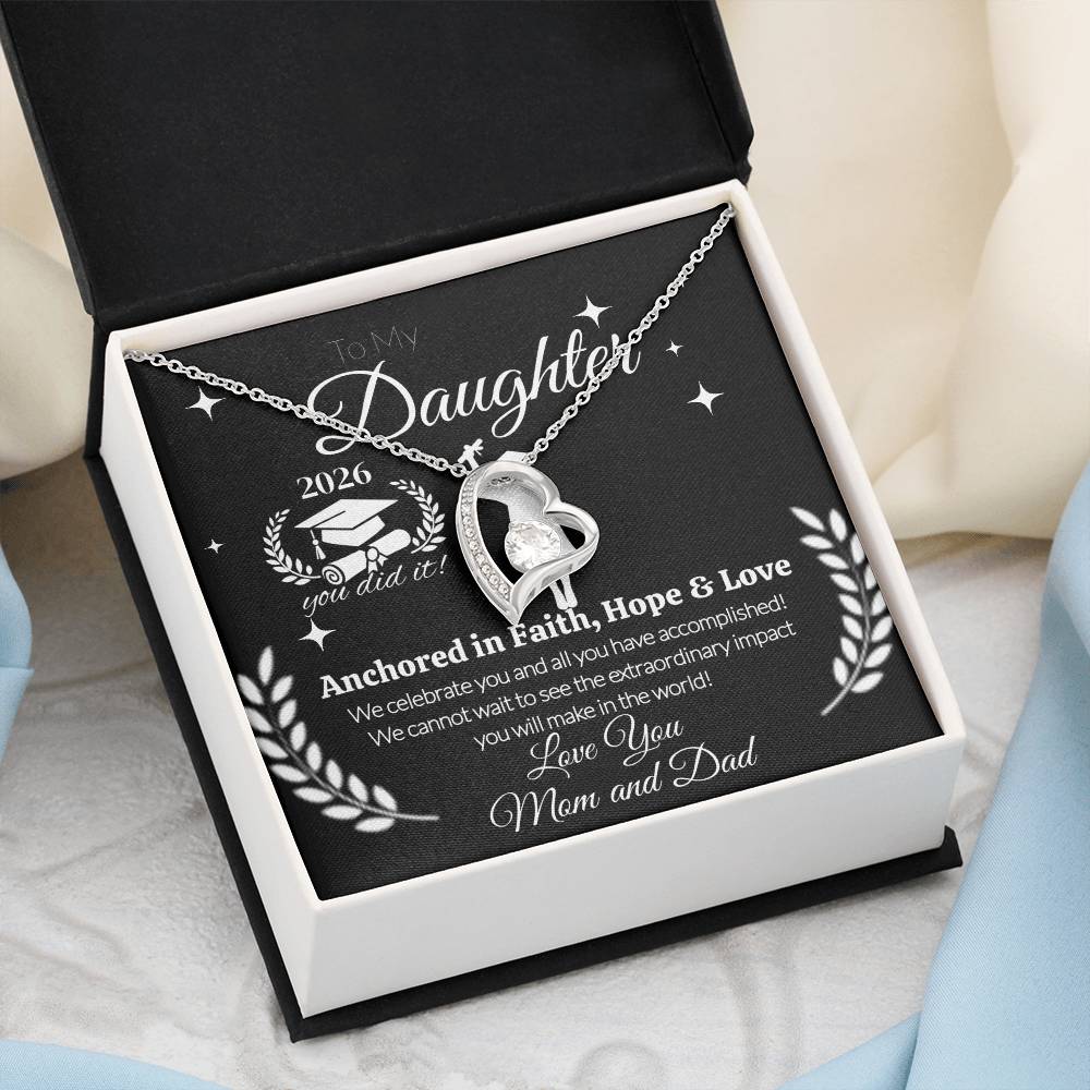 To My Daughter Graduation Necklace 2026 – Anchored in Faith, Hope & Love Gift from Mom and Dad | Graduation Jewelry Keepsake