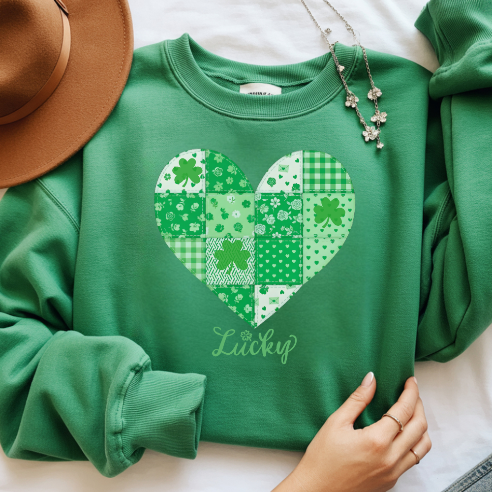 St. Patrick's Day Sweatshirt, Women's Clover Heart Design, Cozy Spring Fashion Gift