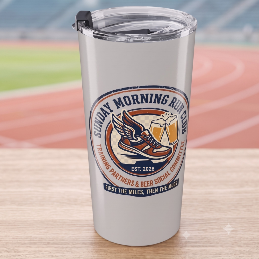 Personalized Running Tumbler, Sunday Morning Run Club, Gift for Runners, Vacuum Insulated Travel Mug, Fitness Enthusiast Tumbler, 20oz