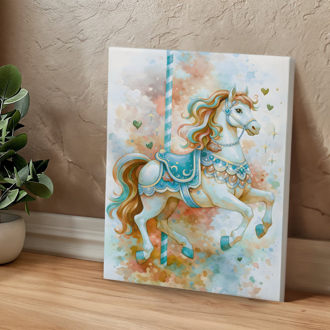 Carousel Horse Canvas Art, Nursery Wall Decor for Kids, Playful Kids Room Wall Art, Vibrant Animal Canvas, Gift for Children