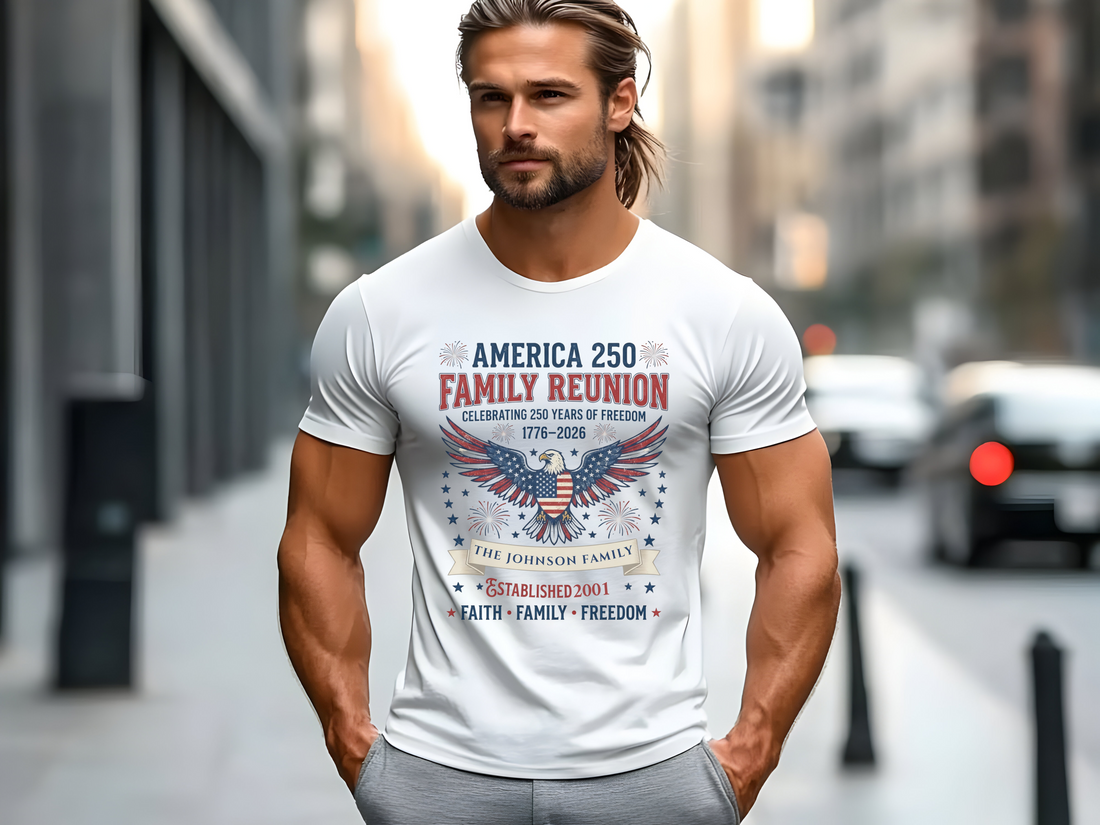 Personalized America 250 Family Reunion Shirt, Custom Family Name T-Shirt, 1776-2026 Patriotic Eagle Tee, Faith Family Freedom, July 4th