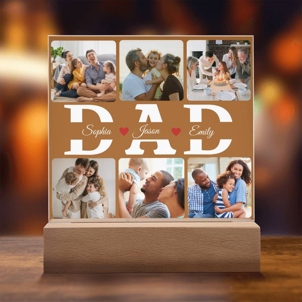 Personalized “DAD” Photo Acrylic Plaque – Custom Family Picture Gift for Dad – LED Night Lite Keepsake from Kids