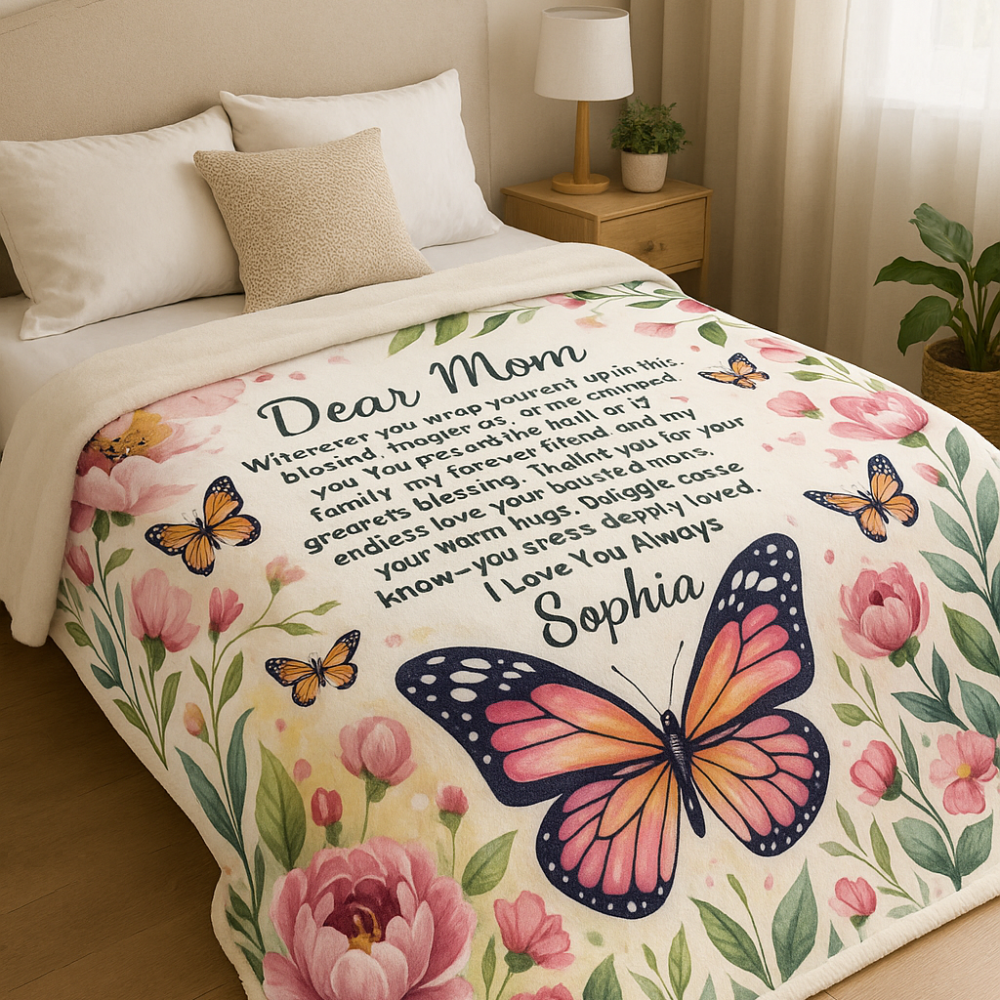 Personalized Mom Butterfly Throw Blanket, Mothers Day Gifts, For Mom Butterfly Blanket