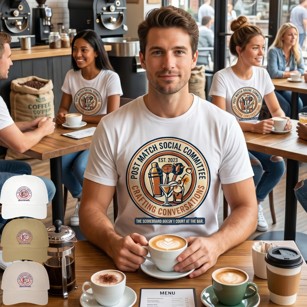 Post Match Social Committee – Comfort Colors Graphic Tee & Matching Dad Cap with Est. Group Year Personalization