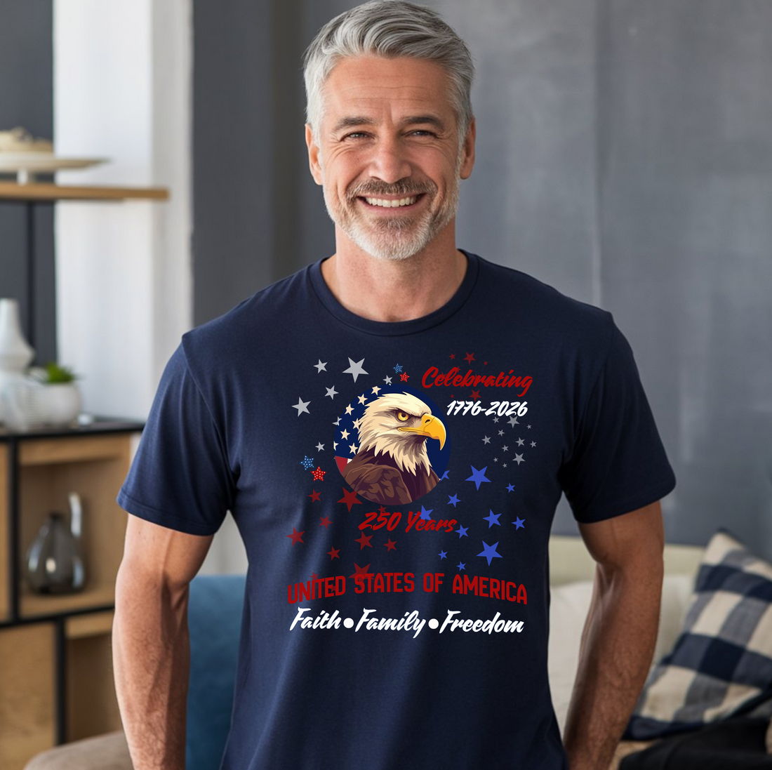 America 250 Shirt 1776-2026 | Patriotic Eagle T-Shirt | United States of America Tee | Faith Family Freedom Shirt | July 4th Celebration