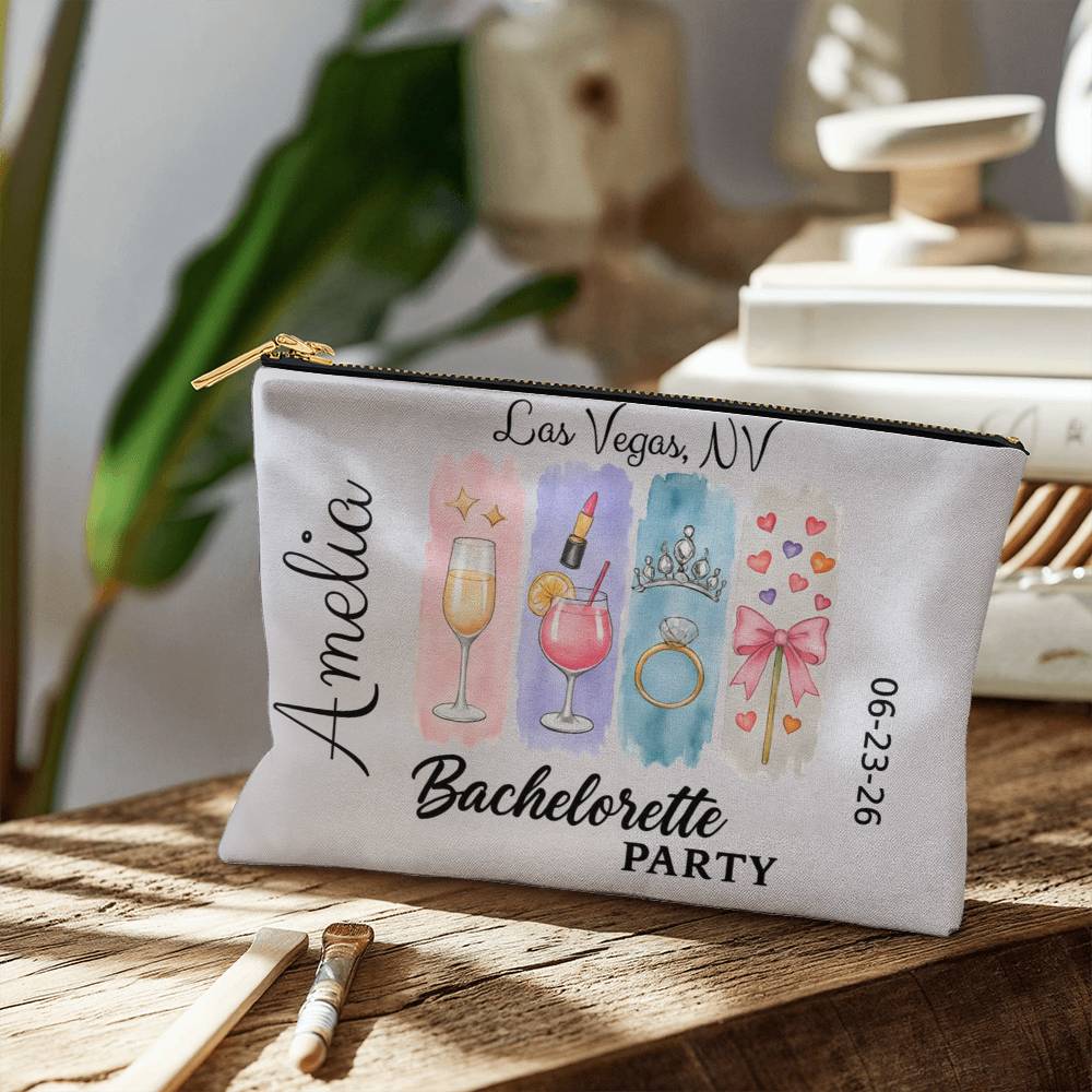 Bachelorette Personalized Makeup Bag, Bridal Shower Gift, Custom Bridesmaid Pouch, Party Favors