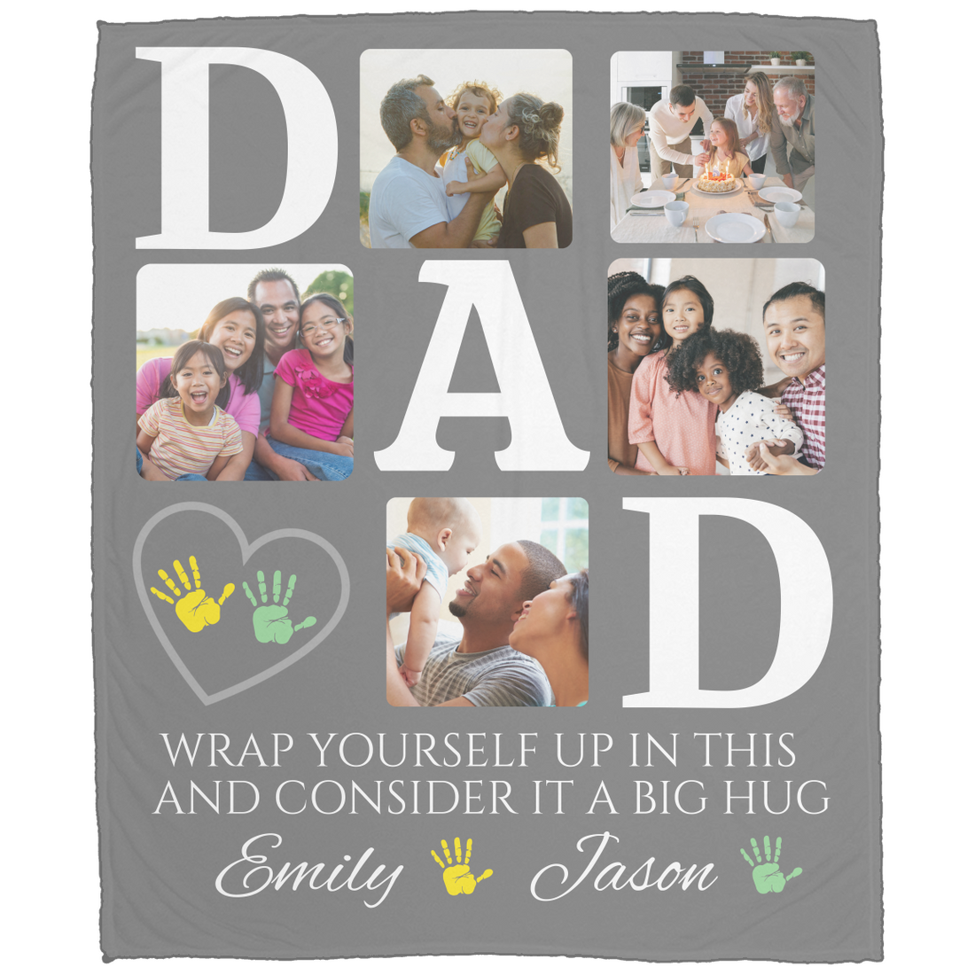 "BIG HUG" Custom Family Photo Throw, Father's Day Gift, Cozy Warm Blanket, Memory Keepsake