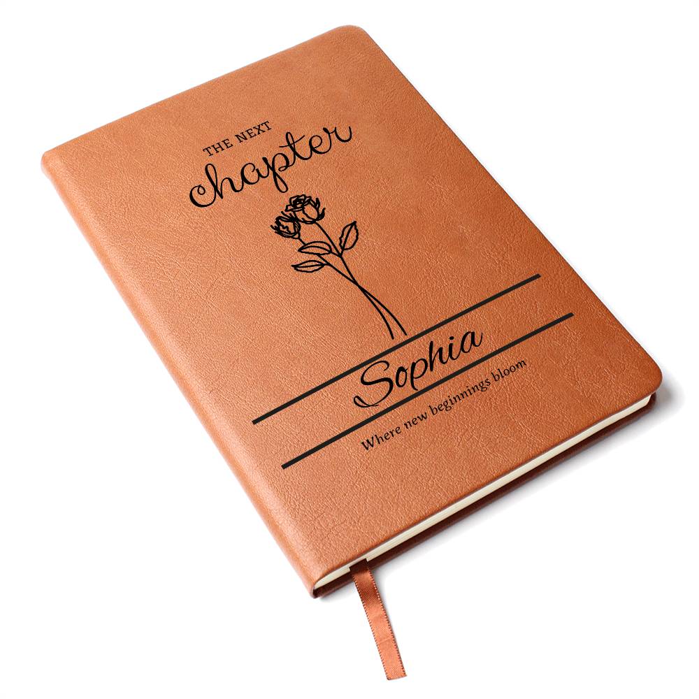 Personalized Graduation Leather Journal with Birth Flowers, Vegan Notebook Gift, Custom Name, Inspirational Quote