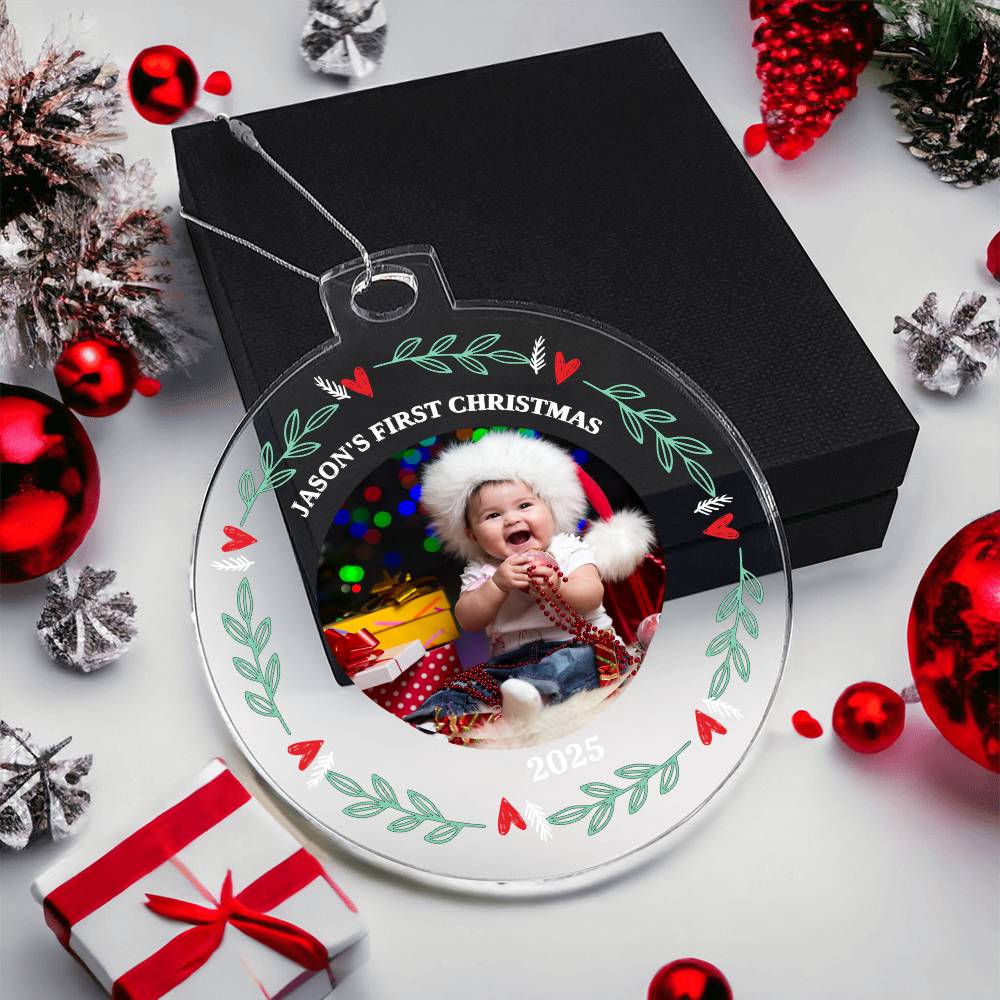 Personalize "Baby's First Christmas" Photo Acrylic Ornament!