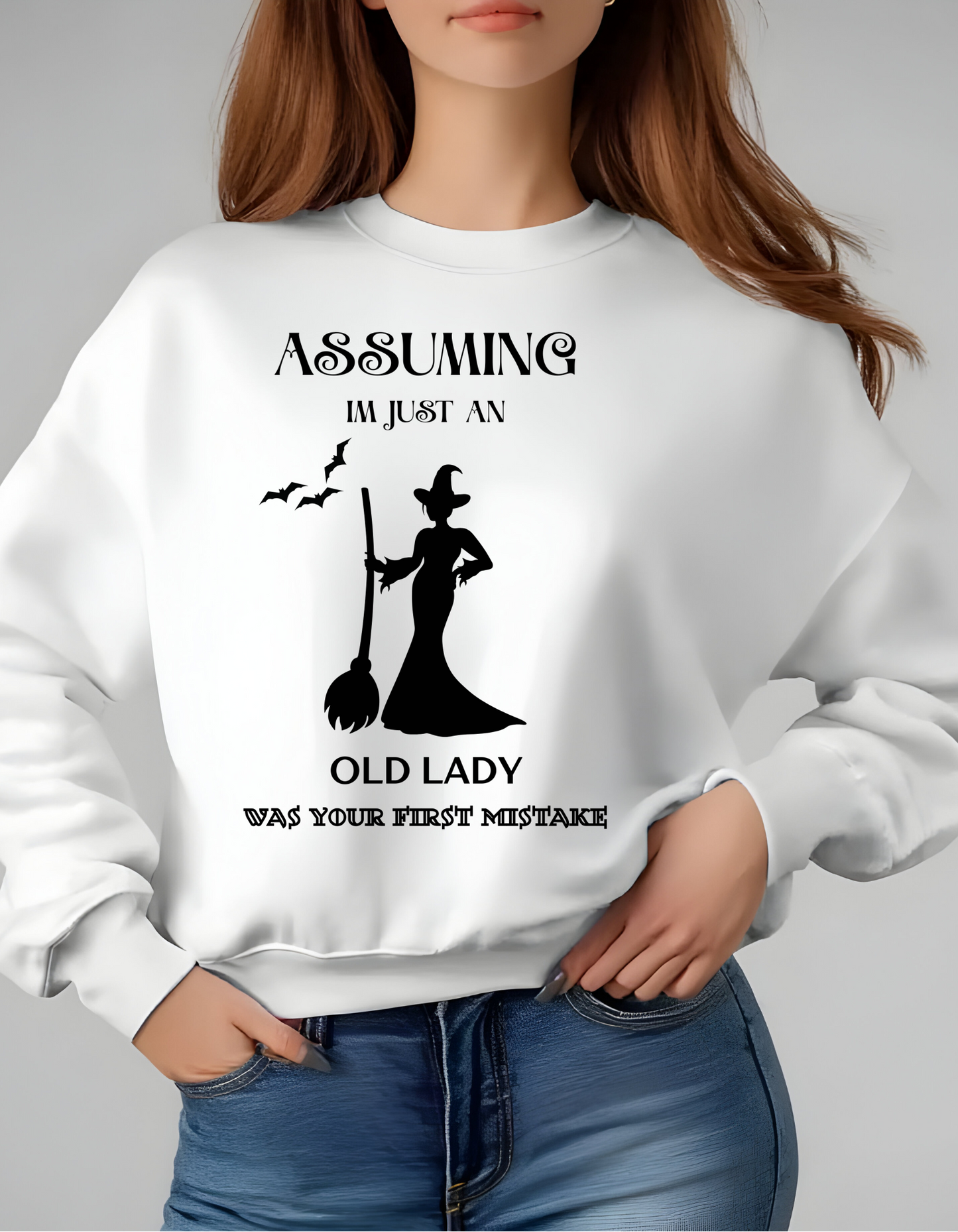 Fun Witch-Themed Graphic "Your First Mistake" Sweatshirt
